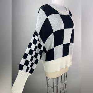 💚 2921. Oversized Checkered Stretchy Knit Sweatshirt